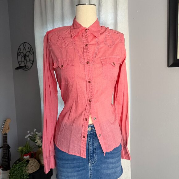 Cruel Girl Tops - Pink Western Snap Button Cowgirl Shirt
